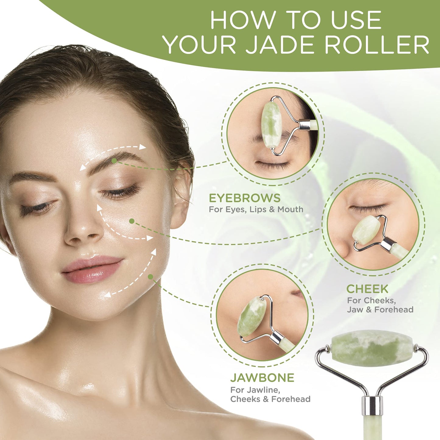 Jade Roller & Gua Sha Set Facial Beauty Tools, Face Roller Skin Massager for Face, Neck and Eye