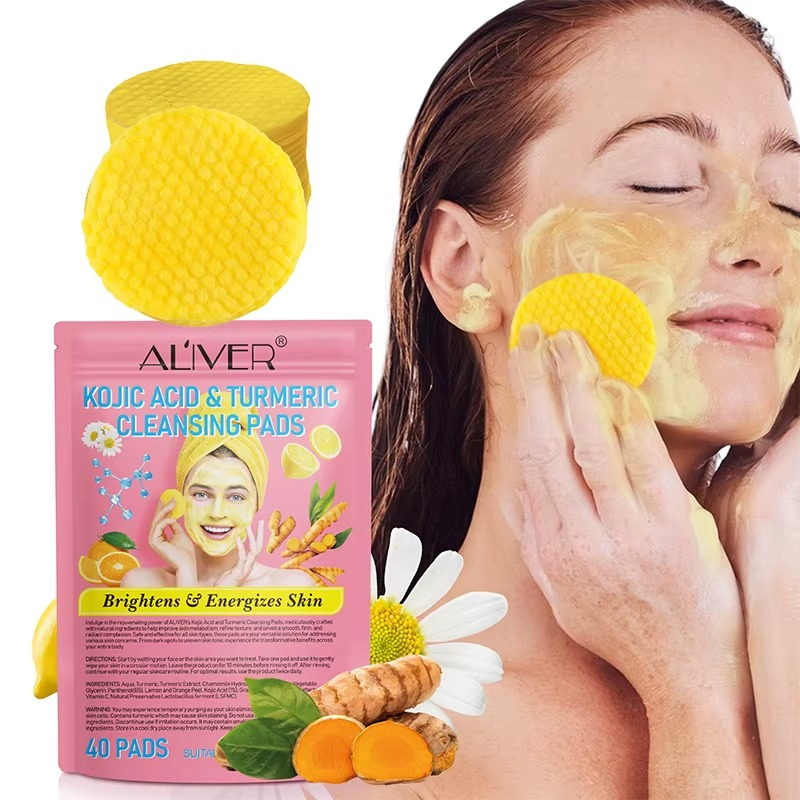 40pc Aliver Kojic Acid Turmeric Natural Skin Brightening Cleansing Pads