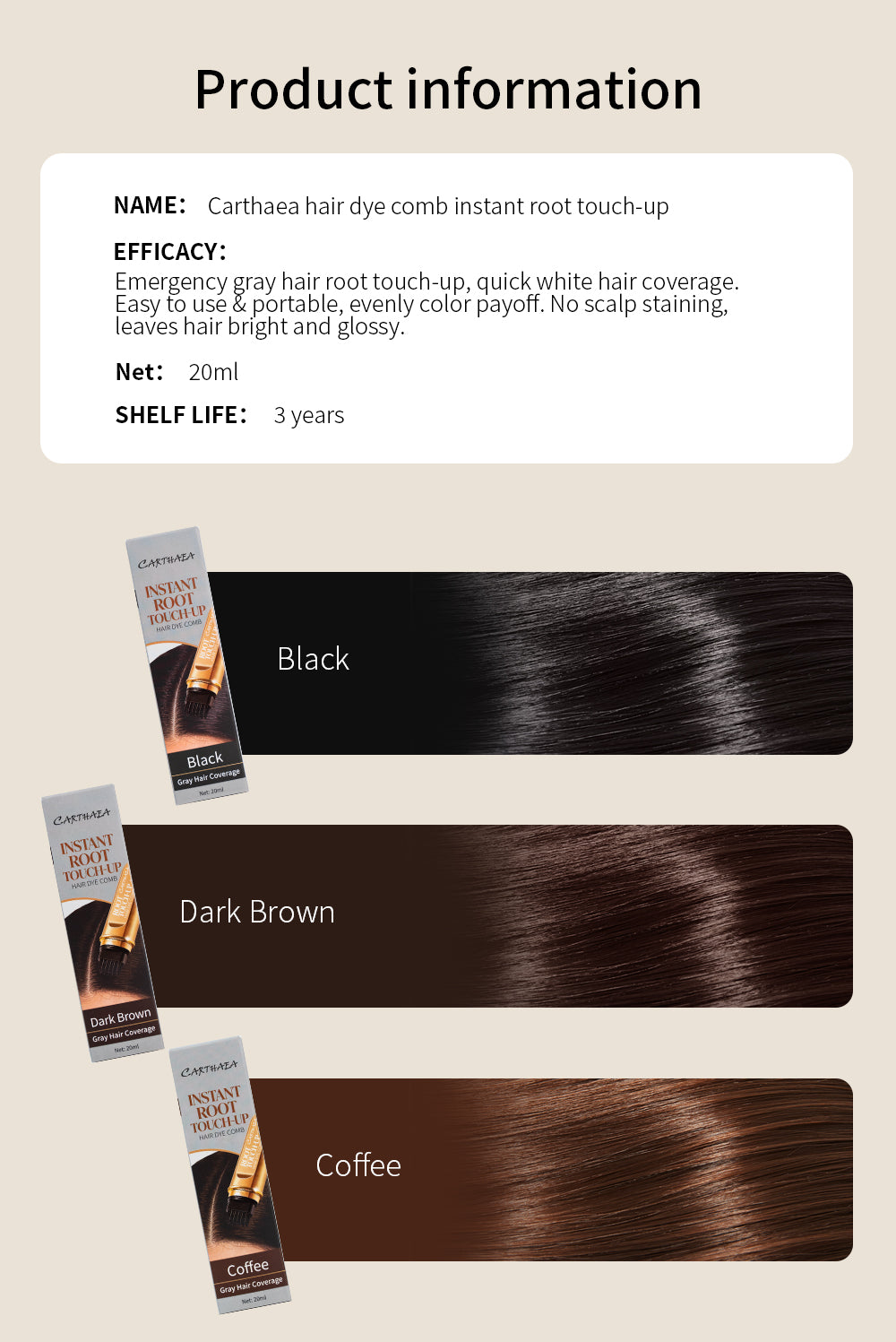 Waterproof Black Hair Dye Stick With Comb color Black Ammonia free