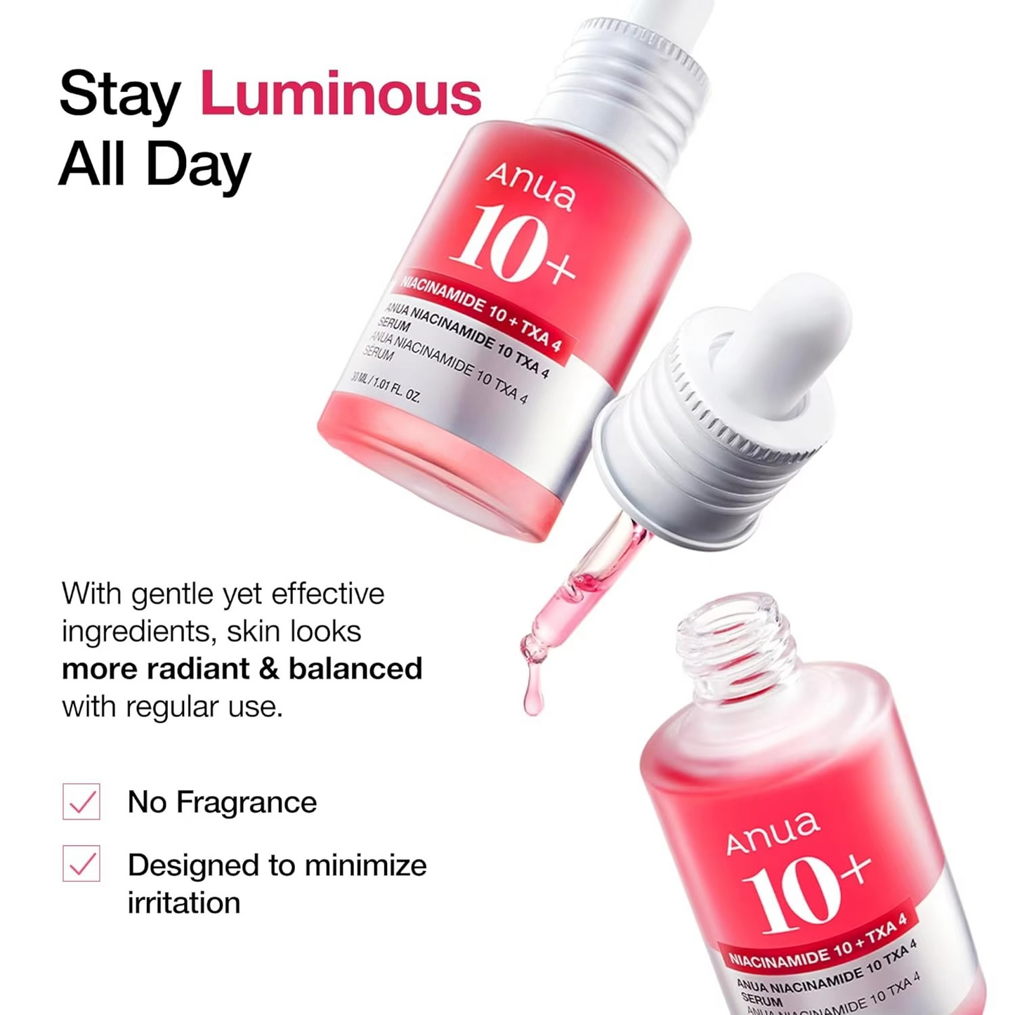 ANUA TXA 10% Niacinamide 4% Serum Hyaluronic Acid Vitamin B12 Purifying and Brightening