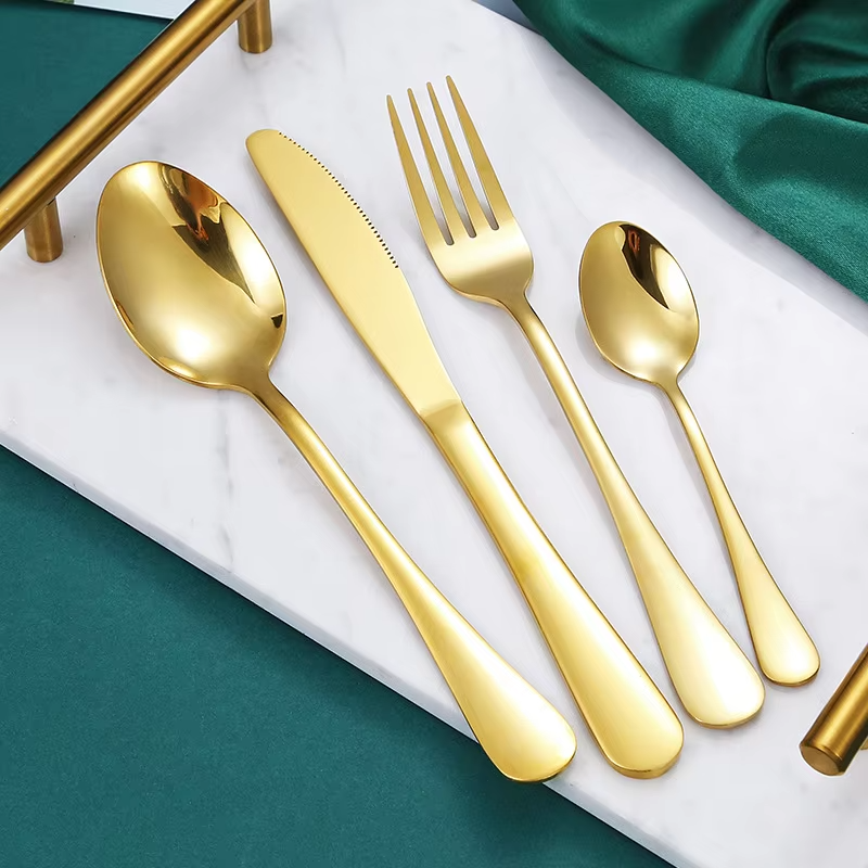 24pc Golden Stainless Steel Cutlery set with Knives, Spoons and Forks