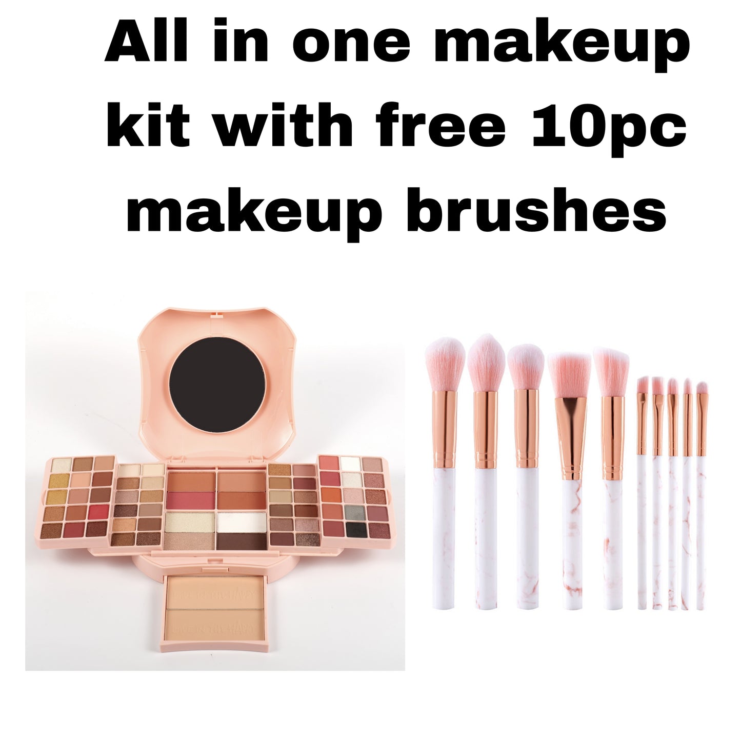 Full Makeup Kit with 24 color Eye shadow, 4 color blushers, 2 color highlighter, 2 color face powder, 2 color bronzers, all in one makeup set + Free 10pc makeup brushes
