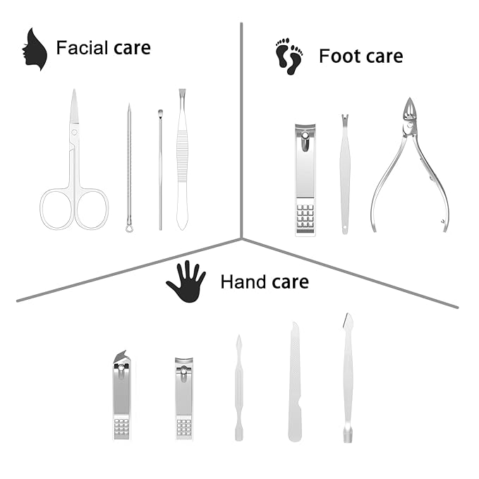 12pc Nail Clipper Manicure, pedicure, facial care set. Stainless steel
