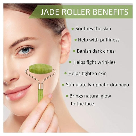 Jade Roller & Gua Sha Set Facial Beauty Tools, Face Roller Skin Massager for Face, Neck and Eye