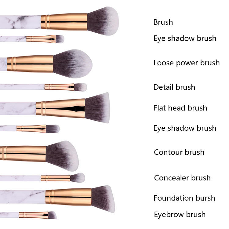 10Pcs Synthetic Hair Makeup Brush Kit High Quality Marble Professional Makeup Brush Set