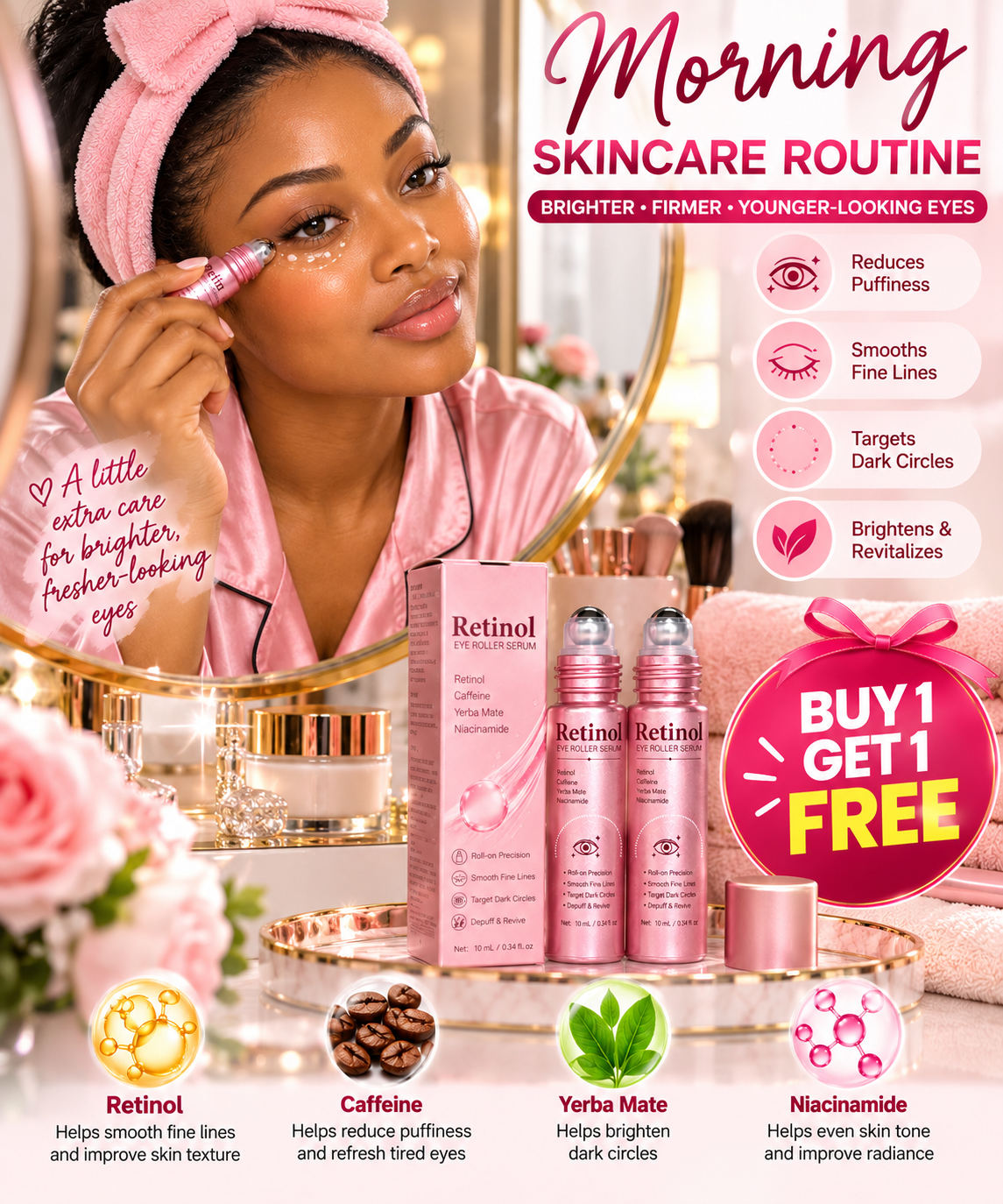 Retinol Eye Roller Serum for Puffy Eyes, Wrinkles and Dark Circles (Buy 1 Get 1 Free)