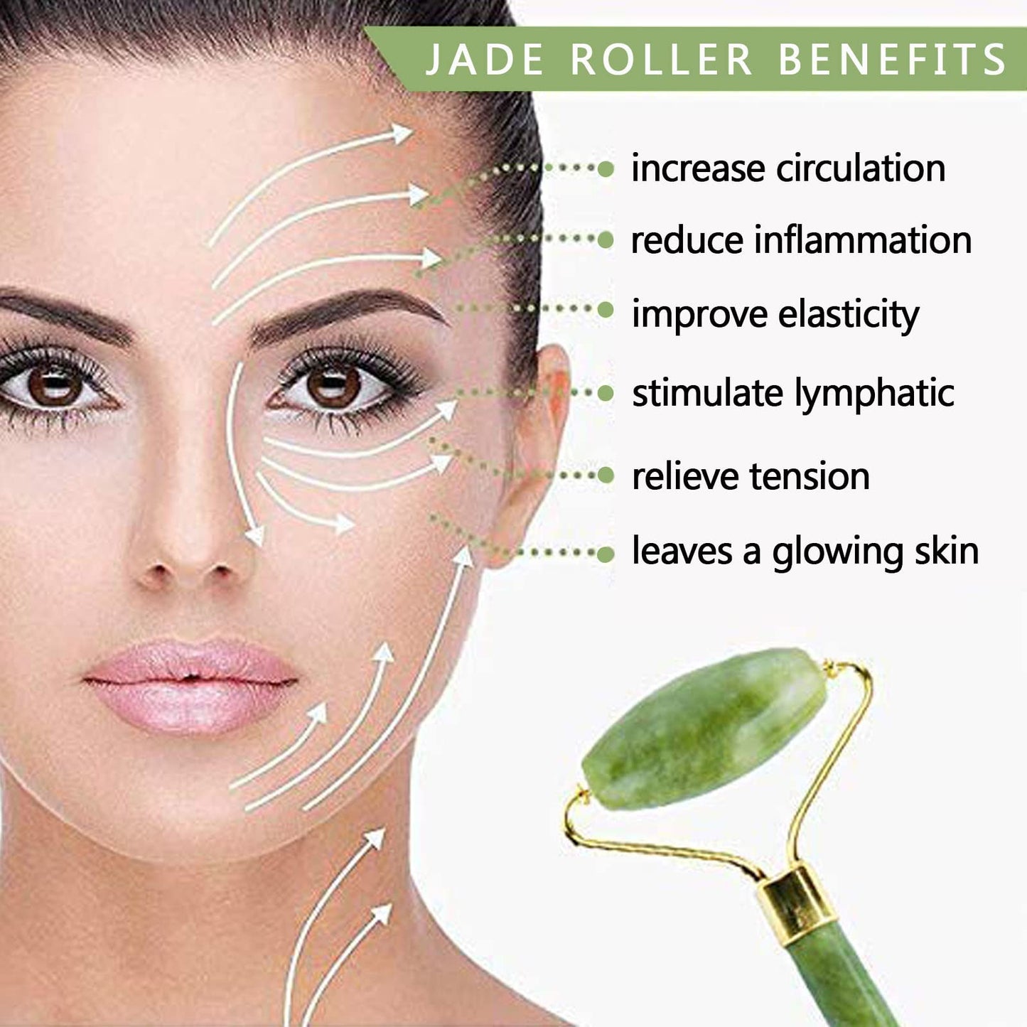 Jade Roller & Gua Sha Set Facial Beauty Tools, Face Roller Skin Massager for Face, Neck and Eye