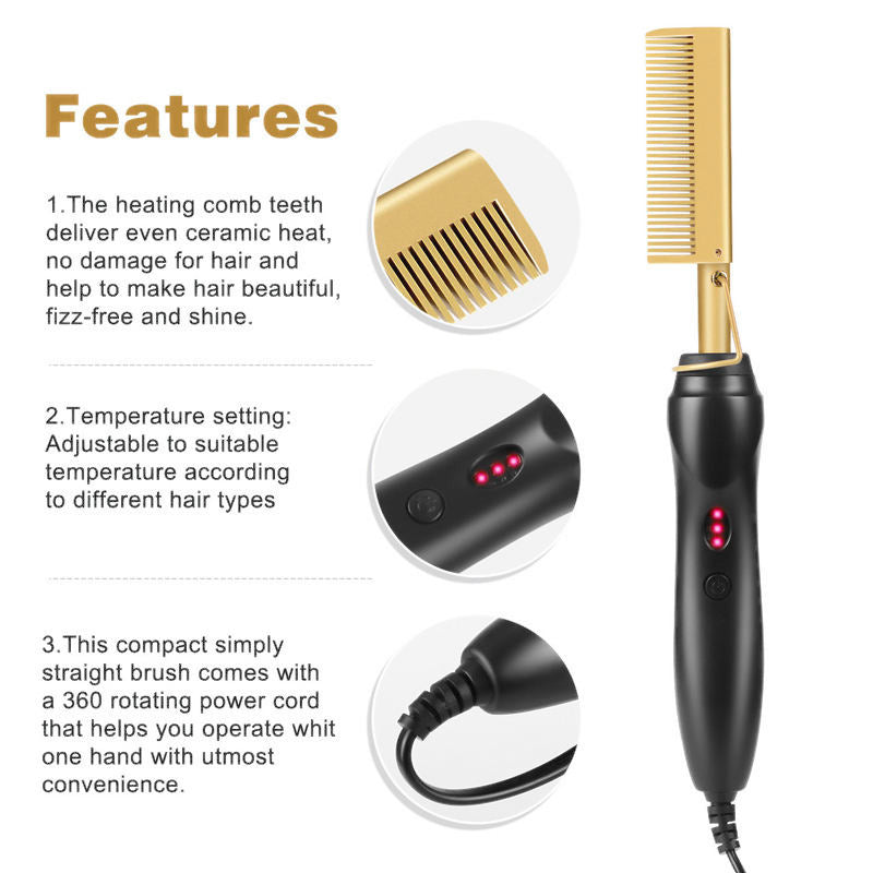 Hot Hair Straightening Heat Pressing Comb Ceramic Security Portable Curling Flat Iron Heated Brush Electric Straightening Comb