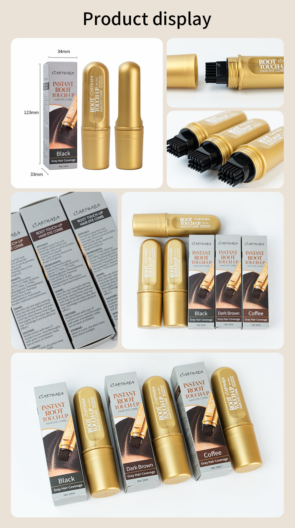 Waterproof Black Hair Dye Stick With Comb color Black Ammonia free