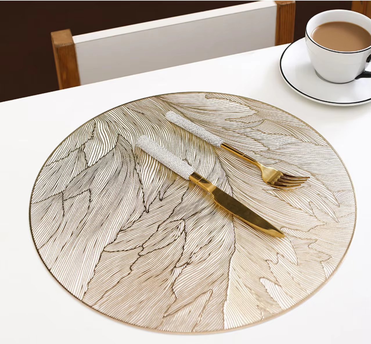 6pc Luxurious Gold table Mats set, Floral, Rectangular and Round.