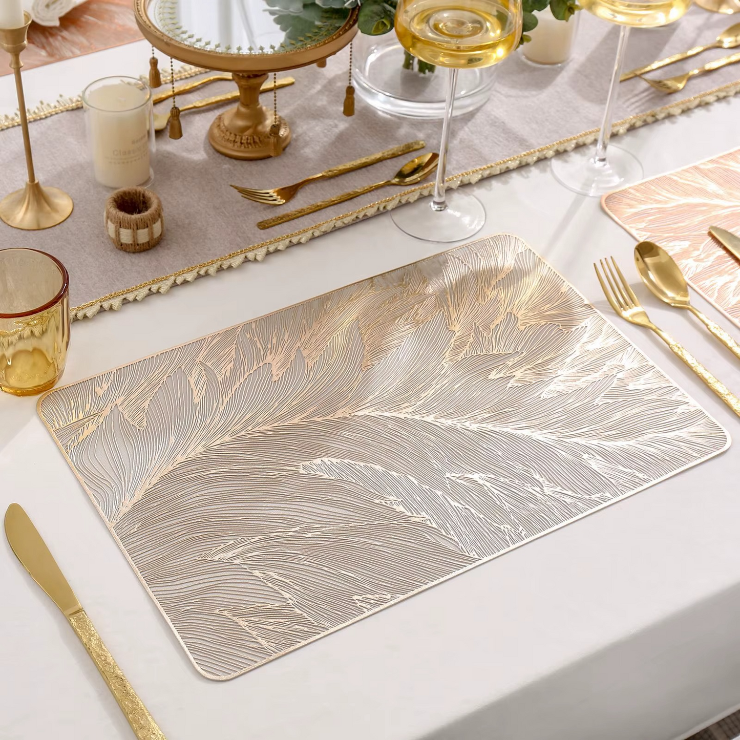 6pc Luxurious Gold table Mats set, Floral, Rectangular and Round.