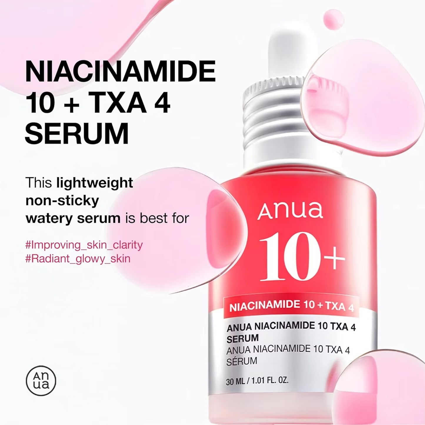 ANUA TXA 10% Niacinamide 4% Serum Hyaluronic Acid Vitamin B12 Purifying and Brightening
