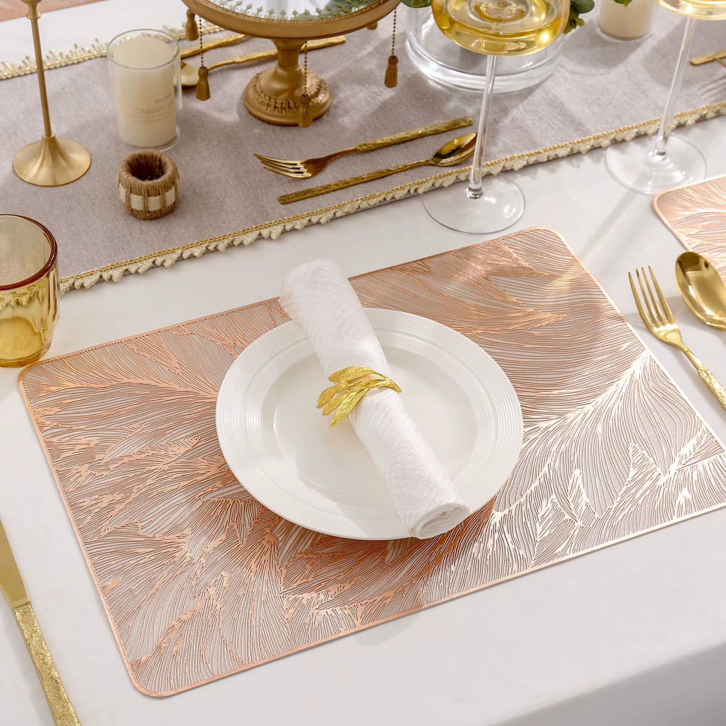 6pc Luxurious Gold table Mats set, Floral, Rectangular and Round.