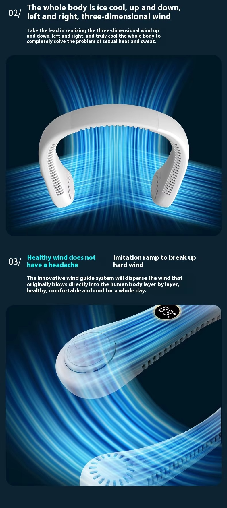 1500 MAh Bladeless Handsfree High Wind Neck Fan