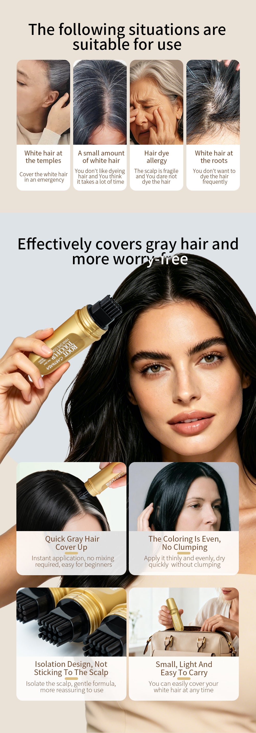 Waterproof Black Hair Dye Stick With Comb color Black Ammonia free
