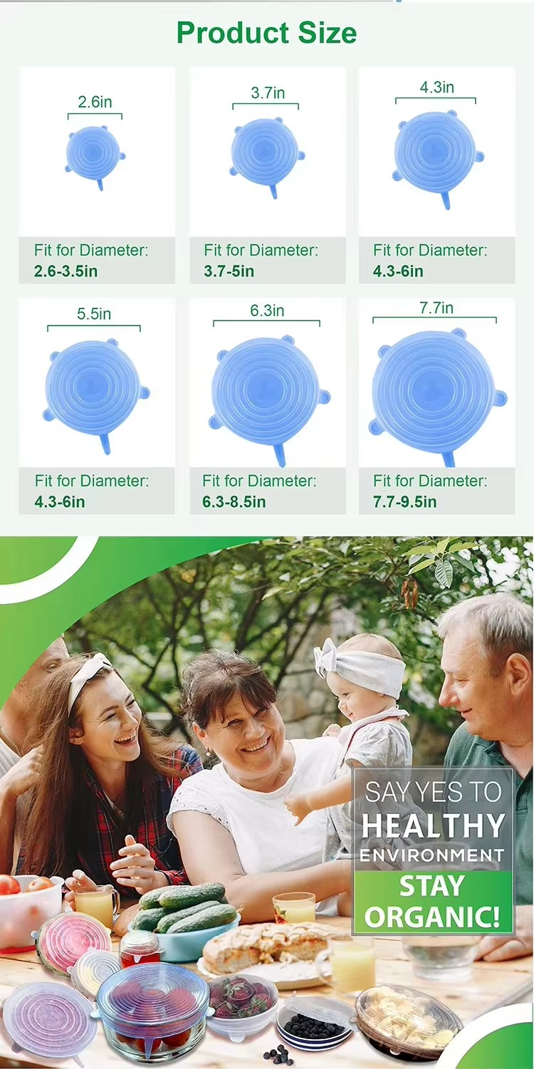 6pc Stretchable Silicone food covers for Food and Fruits