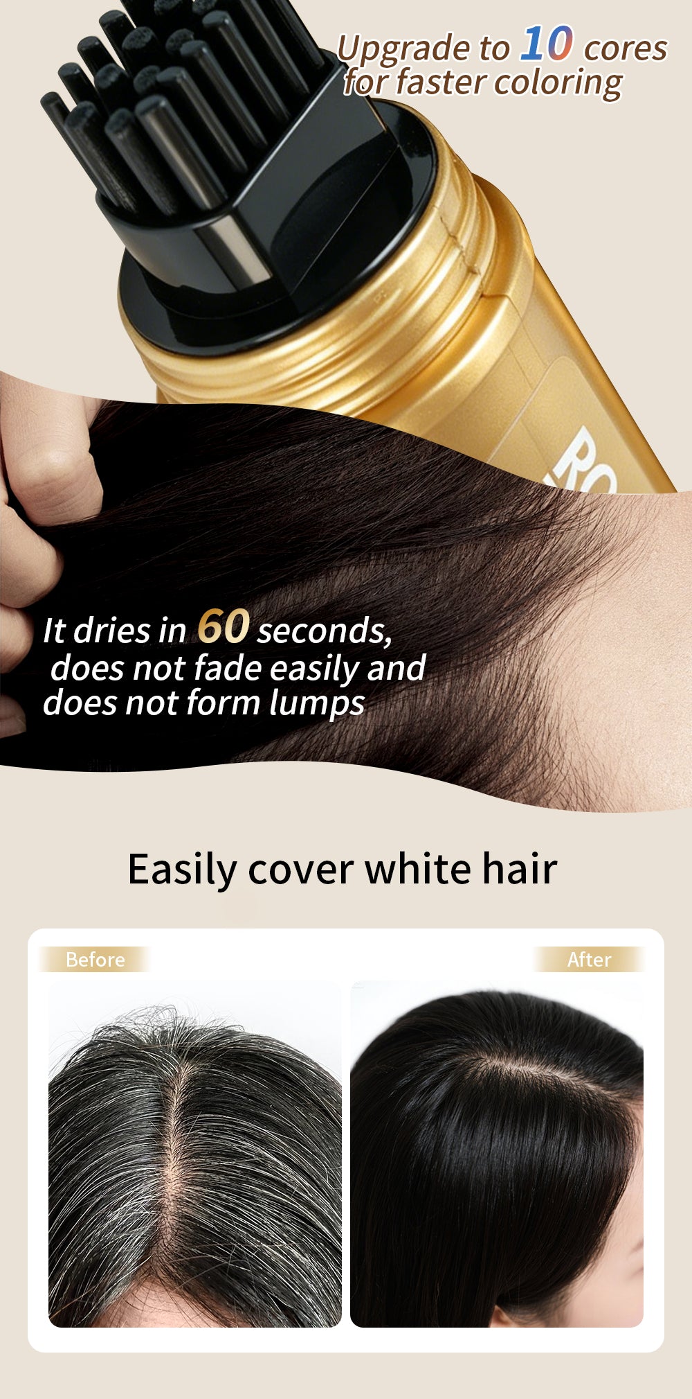 Waterproof Black Hair Dye Stick With Comb color Black Ammonia free