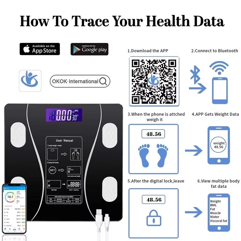 Smart Bluetooth BMI Bathroom Scale – Up to 180kg