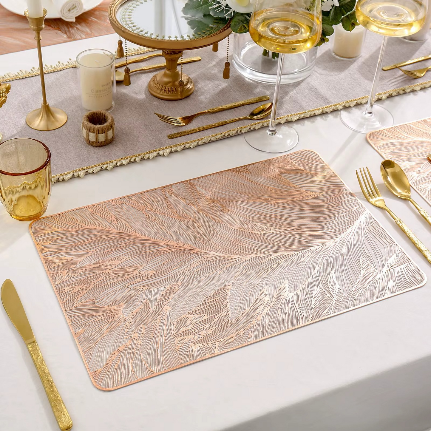 6pc Luxurious Gold table Mats set, Floral, Rectangular and Round.