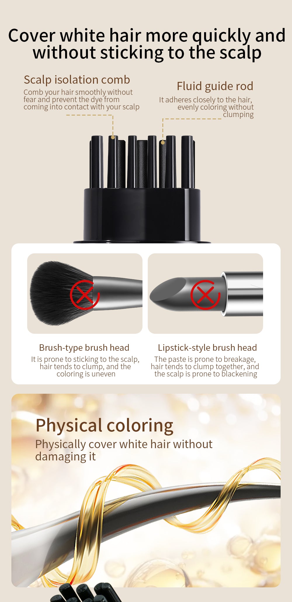 Waterproof Black Hair Dye Stick With Comb color Black Ammonia free