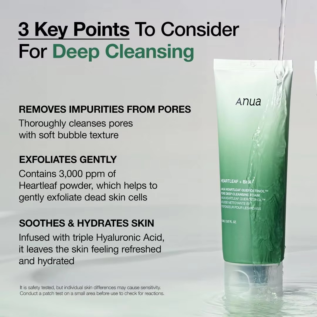 ANUA Heartleaf Quercetinol Pore Deep Cleansing Foaming Cleanser Hyaluronic Acid Face Wash