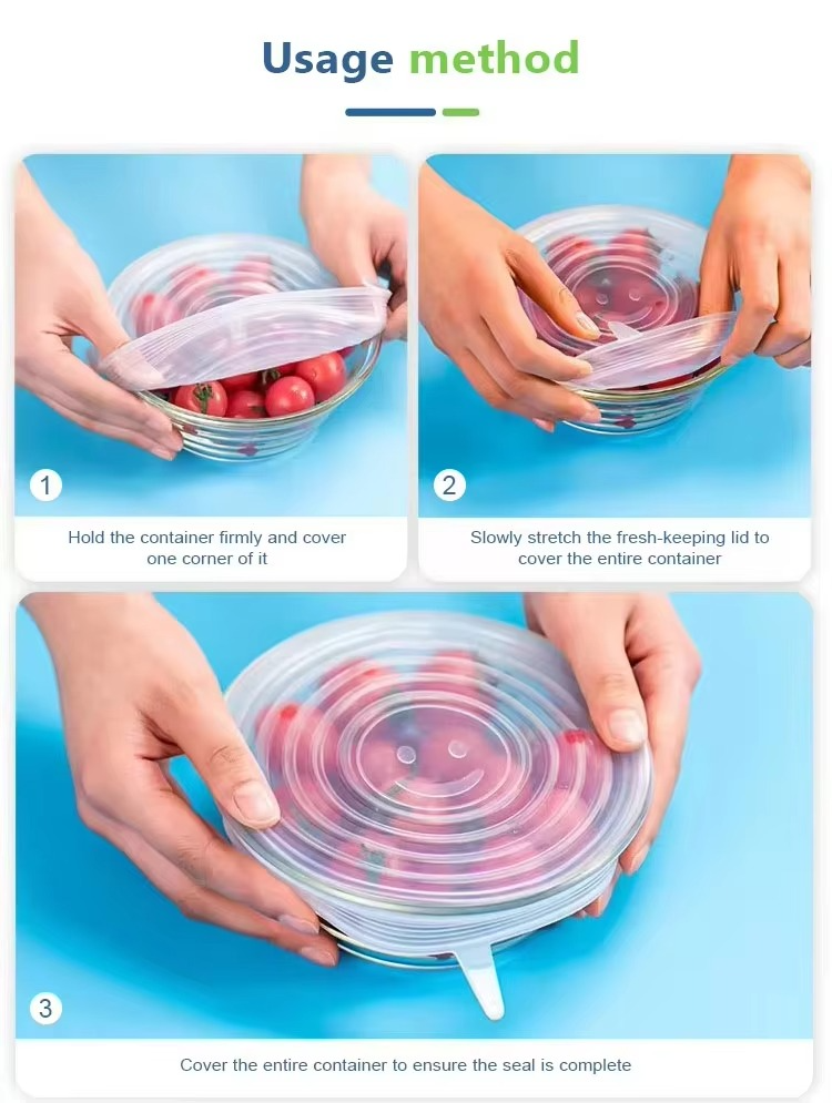 6pc Stretchable Silicone food covers for Food and Fruits