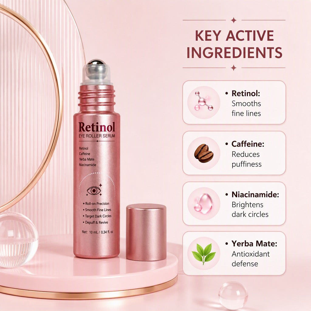Retinol Eye Roller Serum for Puffy Eyes, Wrinkles and Dark Circles (Buy 1 Get 1 Free)