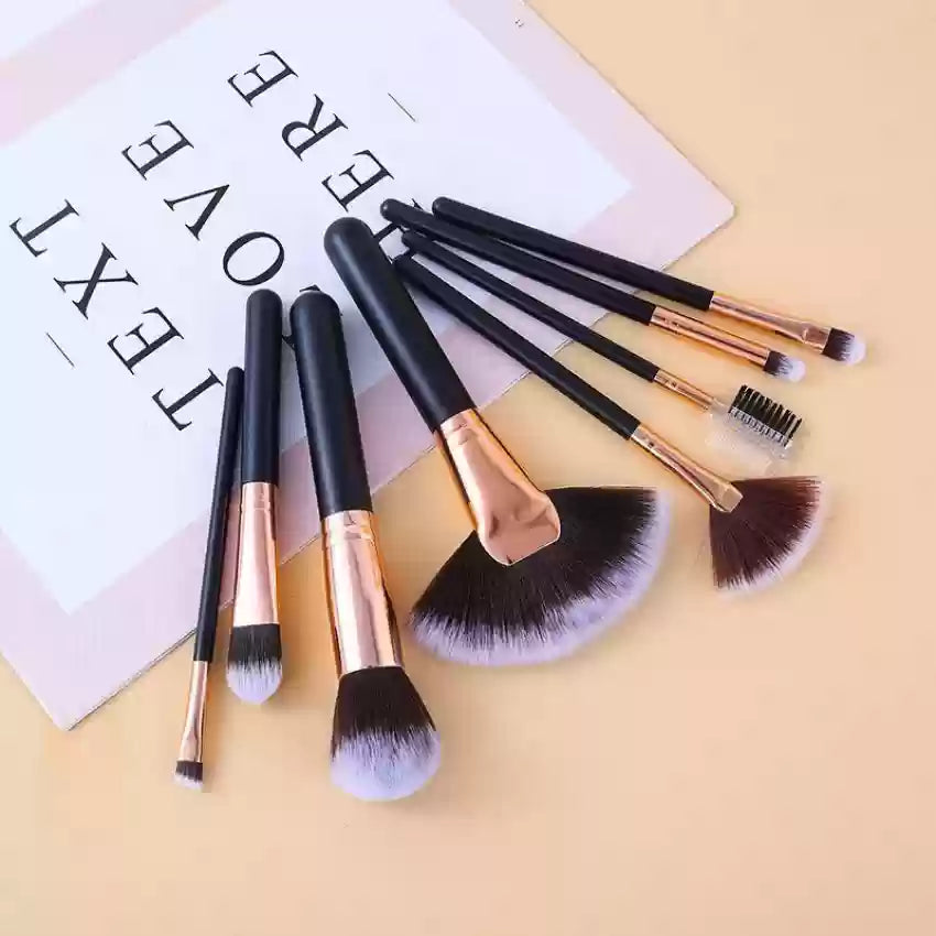 Nine 9 Make-Up Brushes Complete Set Of 8 High Quality Brushes,Cosmetic Brush Set. (black)