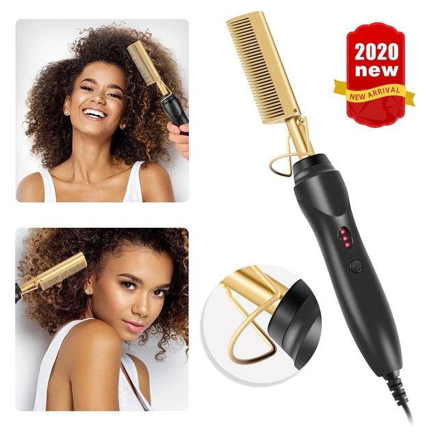 Hot Hair Straightening Heat Pressing Comb Ceramic Security Portable Curling Flat Iron Heated Brush Electric Straightening Comb