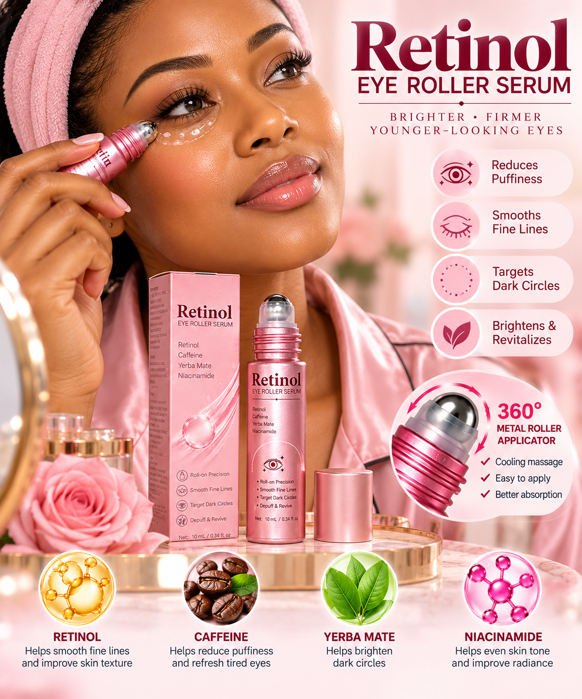 Retinol Eye Roller Serum for Puffy Eyes, Wrinkles and Dark Circles (Buy 1 Get 1 Free)