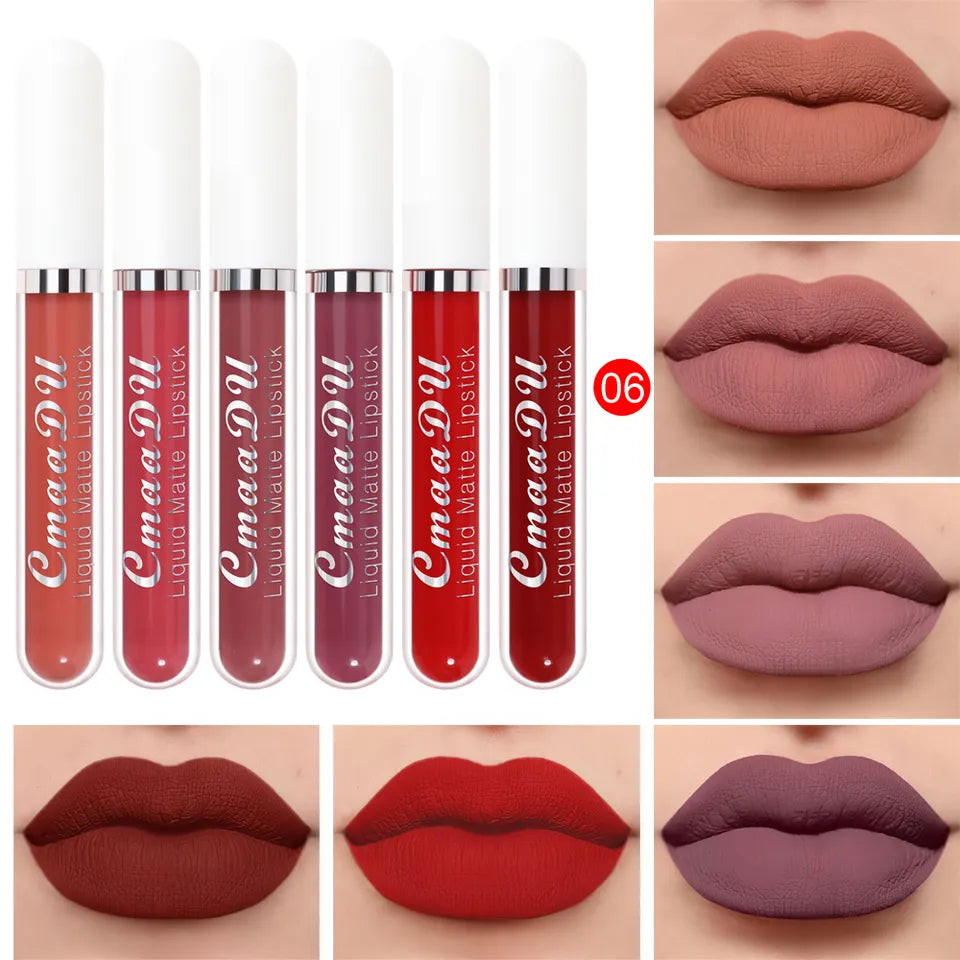 6 Colors/Set Fashion Matte Lip Gloss Sets Natural Moisturize Waterproof Lasting Velvet Sexy Liquid Lipstick