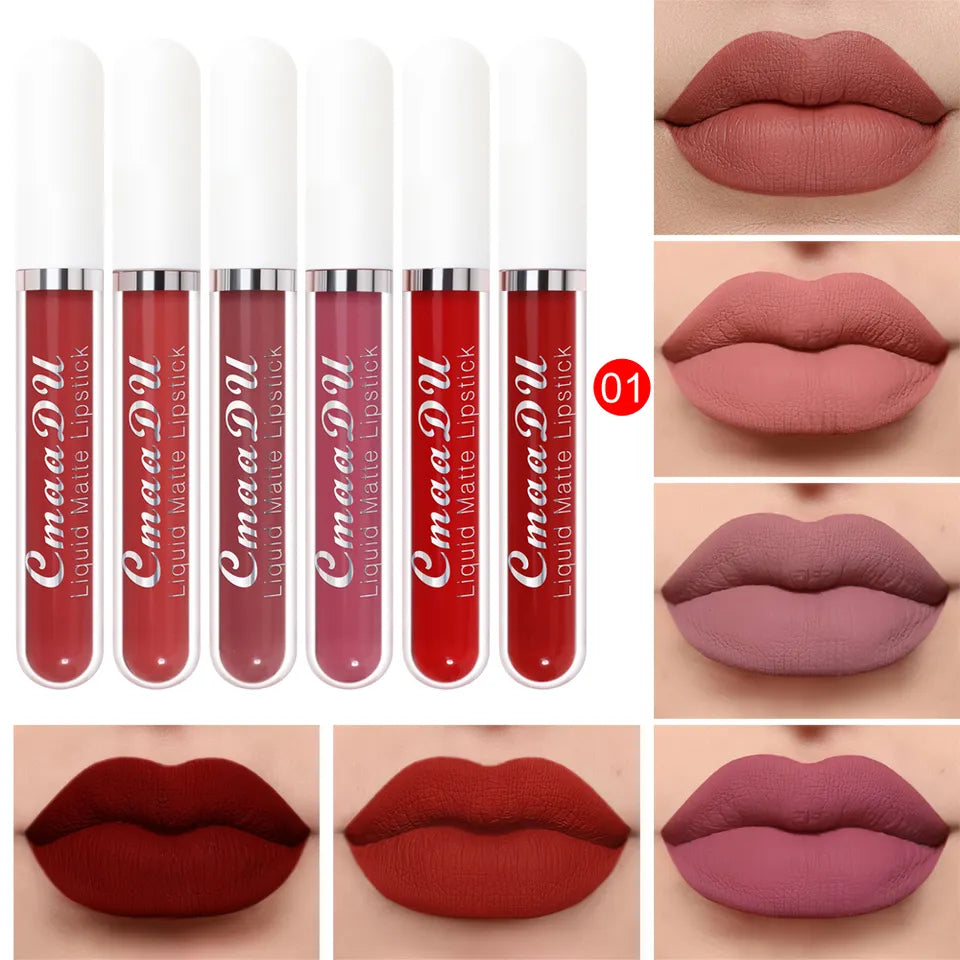 6 Colors/Set Fashion Matte Lip Gloss Sets Natural Moisturize Waterproof Lasting Velvet Sexy Liquid Lipstick