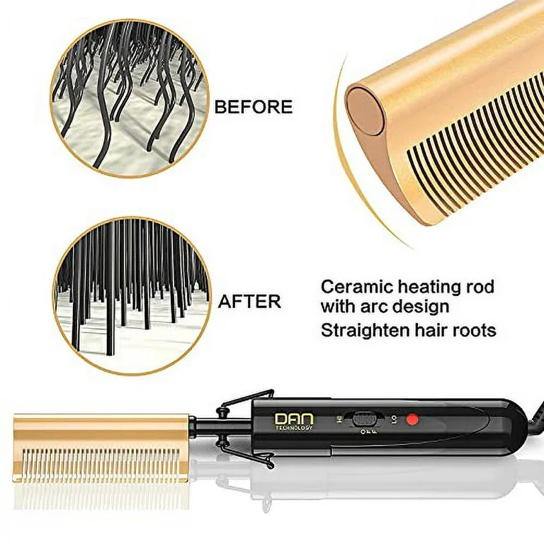 Hot Hair Straightening Heat Pressing Comb Ceramic Security Portable Curling Flat Iron Heated Brush Electric Straightening Comb