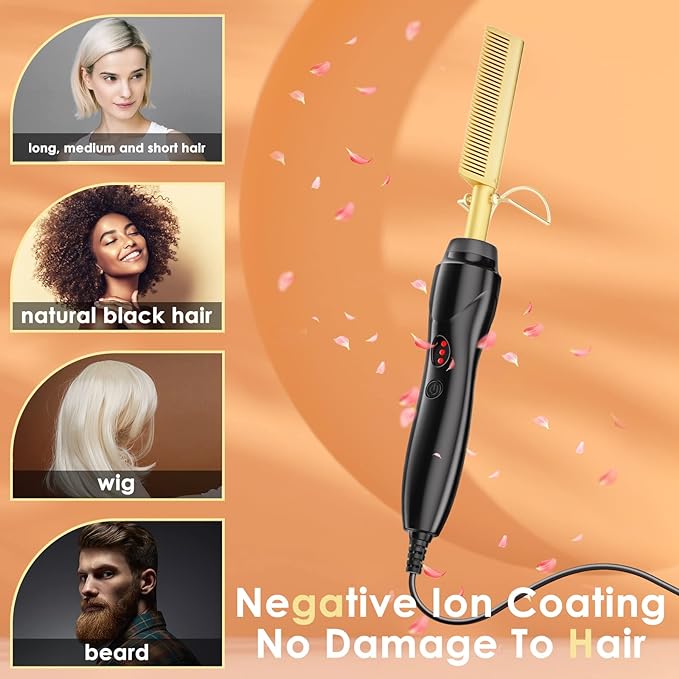 Hot Hair Straightening Heat Pressing Comb Ceramic Security Portable Curling Flat Iron Heated Brush Electric Straightening Comb