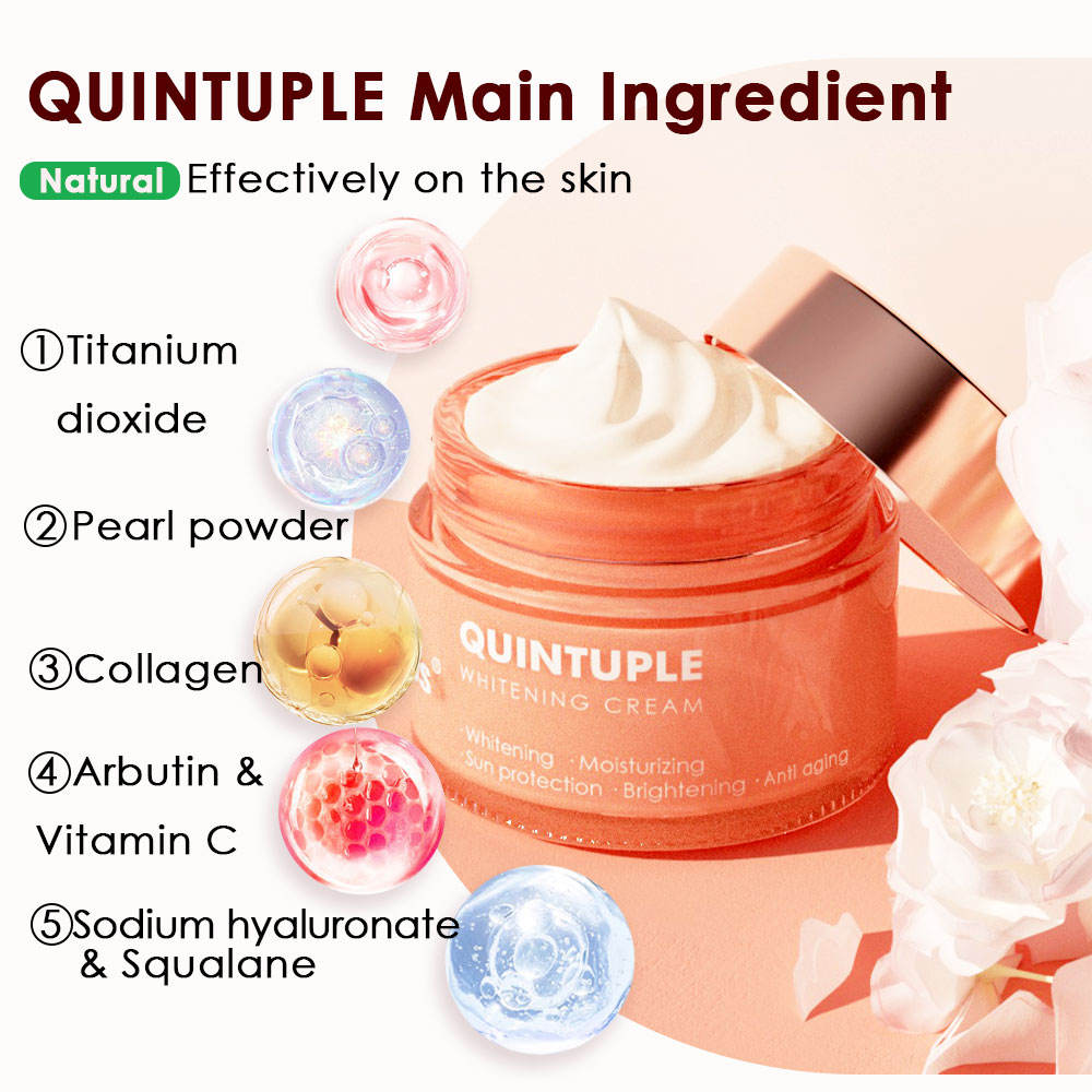 5 in 1 Quintuple Anti Aging Brightening Cream with Vitamin C, Arbutin, Hyaluronic Acid, Pearl Powder, Collagen and Sunscreen