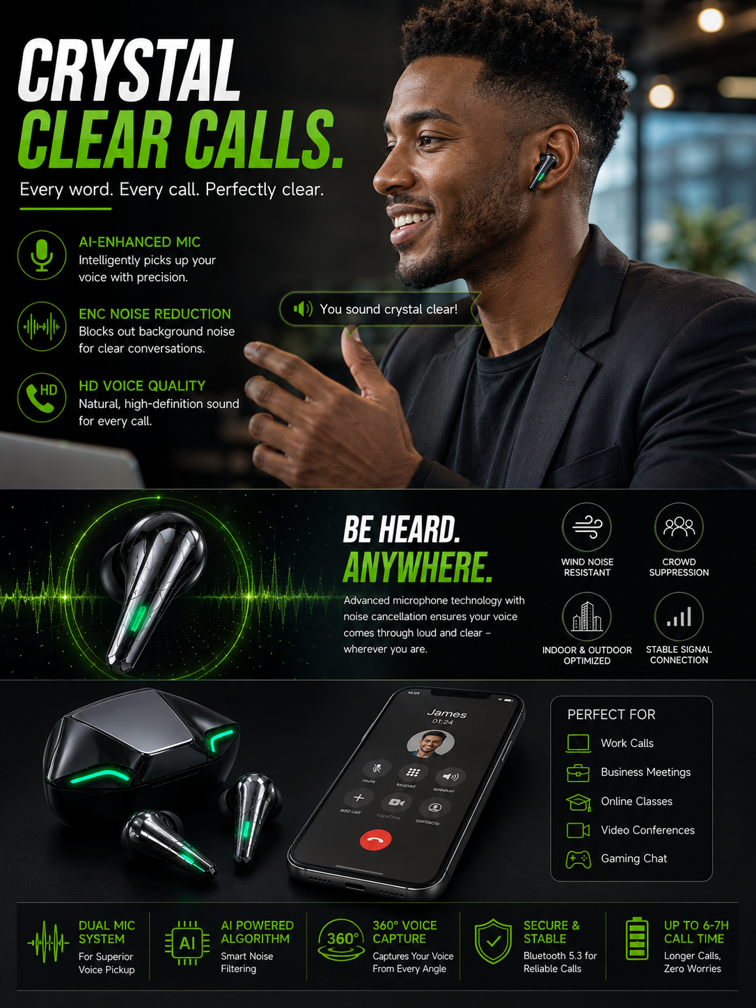 G11 Wireless Immersive Sound Gaming Earbuds – 300mAh Charging Case & Long Battery Life