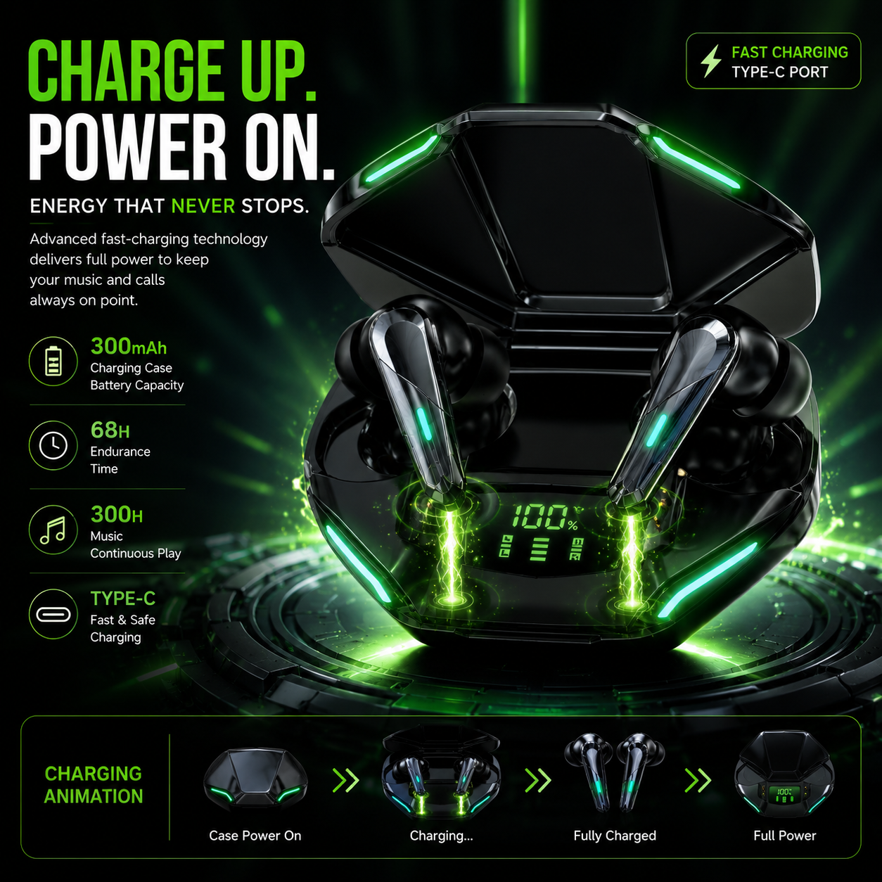 G11 Wireless Immersive Sound Gaming Earbuds – 300mAh Charging Case & Long Battery Life