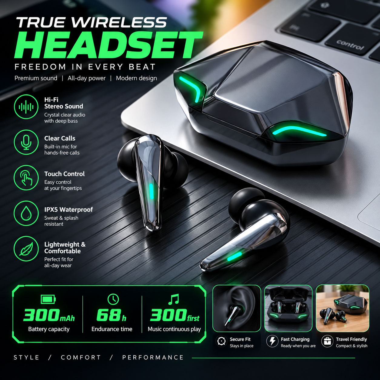 G11 Wireless Immersive Sound Gaming Earbuds – 300mAh Charging Case & Long Battery Life