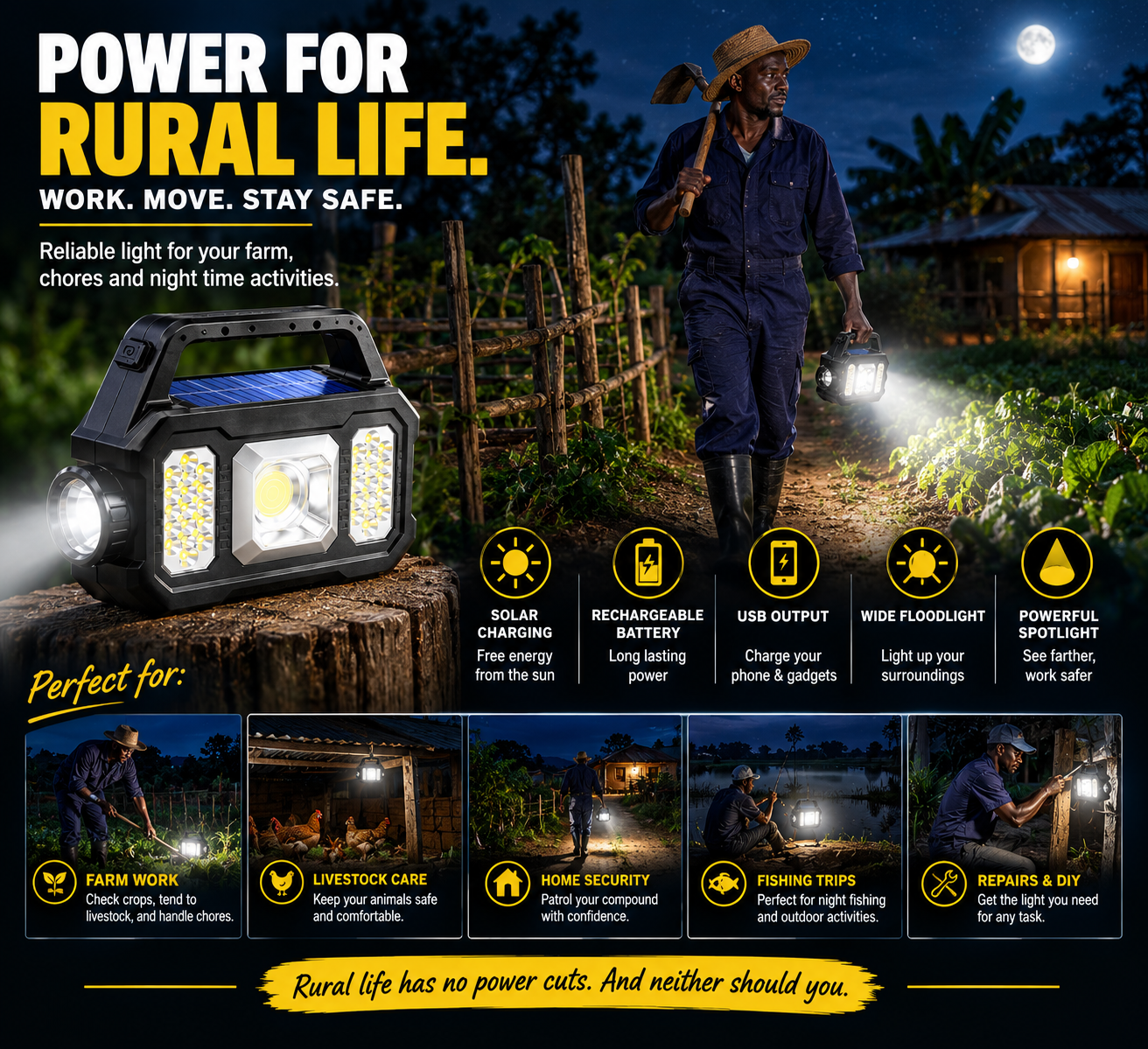High Brightness Solar Powered Rechargeable Handheld Led Flashlight With Power Bank
