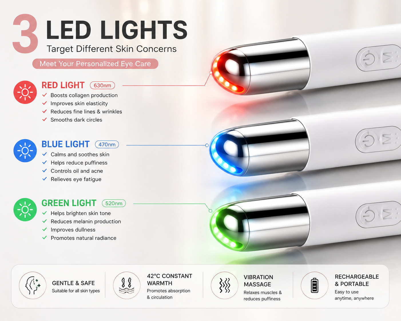 Led Micro Current Electric, Vibration Eye Rejuvenation Device - Eyebags, Dark Circles & Wrinkles