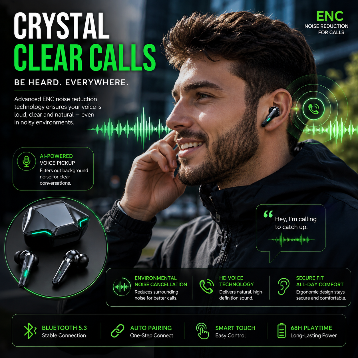 G11 Wireless Immersive Sound Gaming Earbuds – 300mAh Charging Case & Long Battery Life