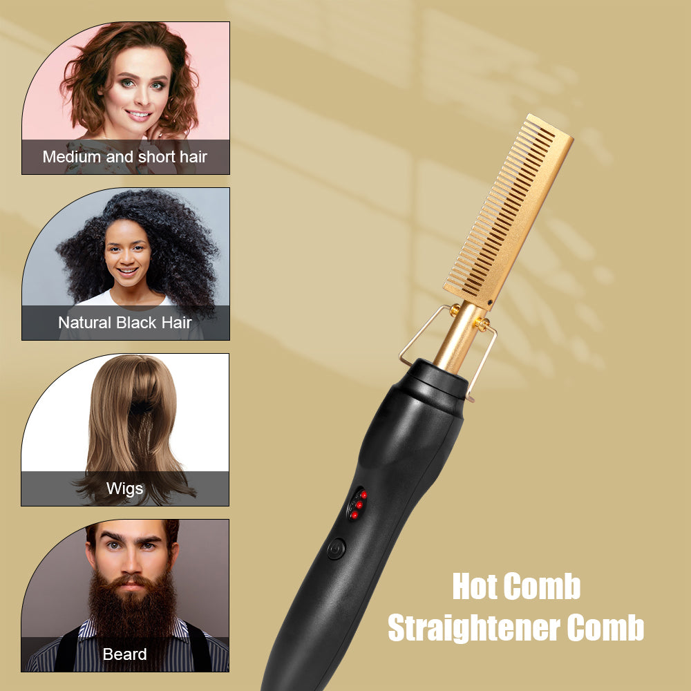 Hot Hair Straightening Heat Pressing Comb Ceramic Security Portable Curling Flat Iron Heated Brush Electric Straightening Comb