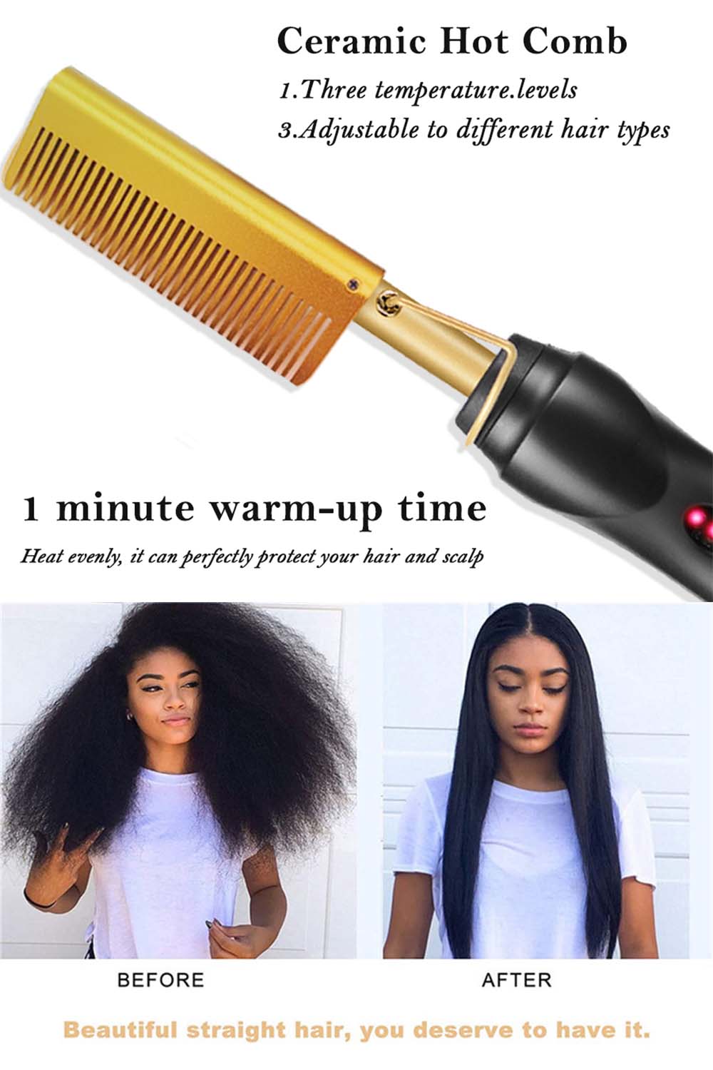 Hot Hair Straightening Heat Pressing Comb Ceramic Security Portable Curling Flat Iron Heated Brush Electric Straightening Comb