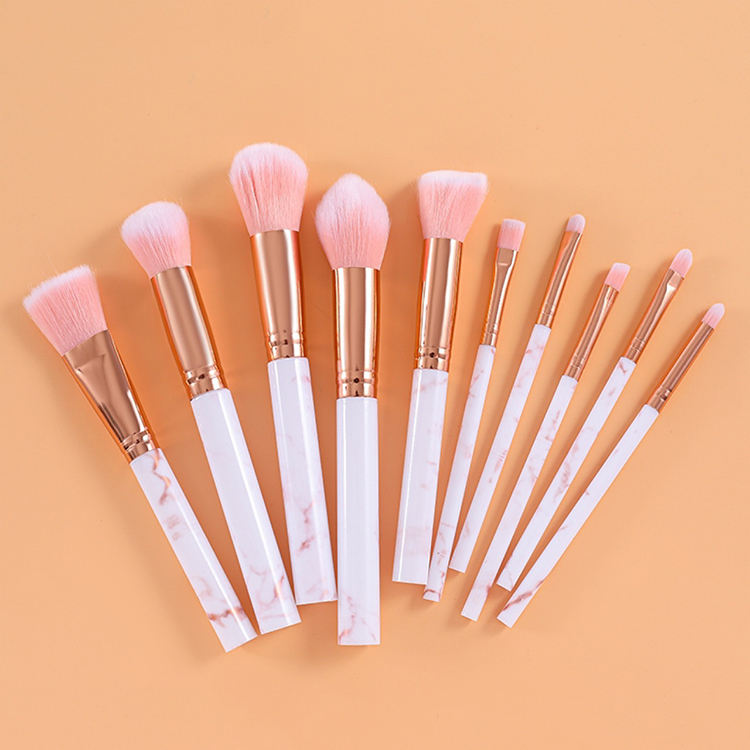 10Pcs Synthetic Hair Makeup Brush Kit High Quality Marble Professional Makeup Brush Set