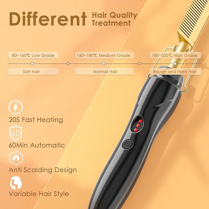 Hot Hair Straightening Heat Pressing Comb Ceramic Security Portable Curling Flat Iron Heated Brush Electric Straightening Comb