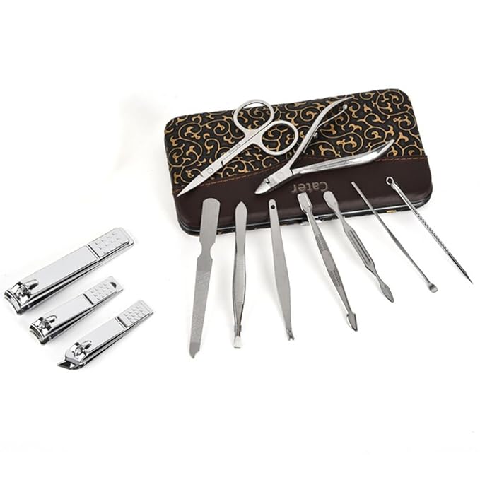 12pc Nail Clipper Manicure, pedicure, facial care set. Silver Stainless steel