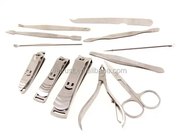 12pc Nail Clipper Manicure, pedicure, facial care set. Silver Stainless steel