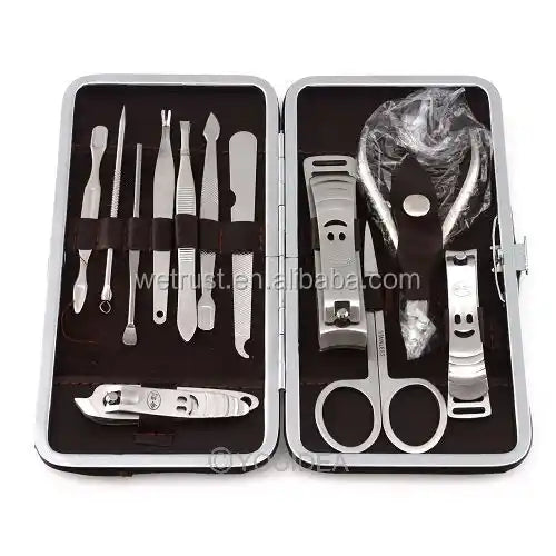 12pc Nail Clipper Manicure, pedicure, facial care set. Silver Stainless steel