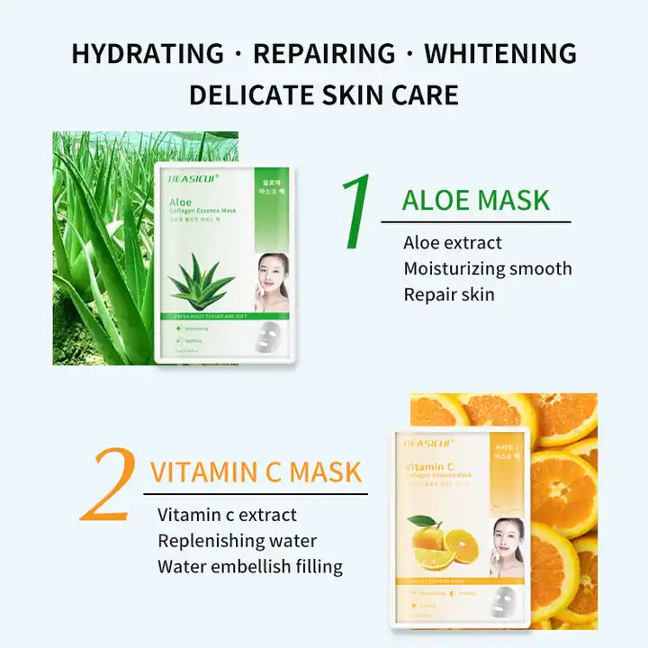 4pc Korean Natural Organic Collagen Sheet Skin Care Fruit VITAMIN C Facial Mask for Brightening, Moisturizing and anti-aging