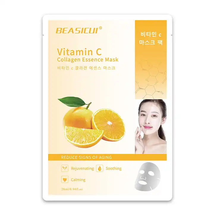 4pc Korean Natural Organic Collagen Sheet Skin Care Fruit VITAMIN C Facial Mask for Brightening, Moisturizing and anti-aging